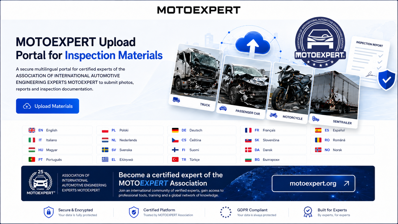 MOTOEXPERT Upload Portal for Inspection Materials